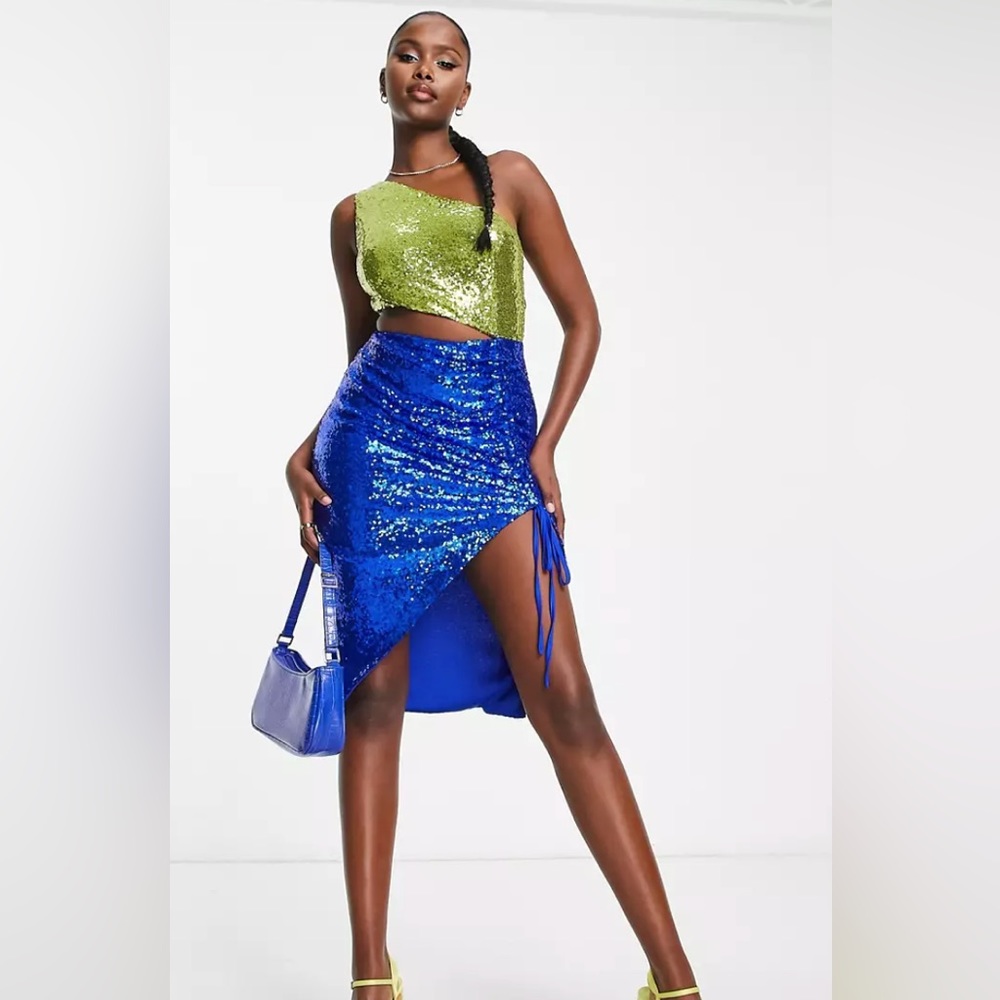NWT Collective the Label one shoulder cut out sequin midi dress colorblock